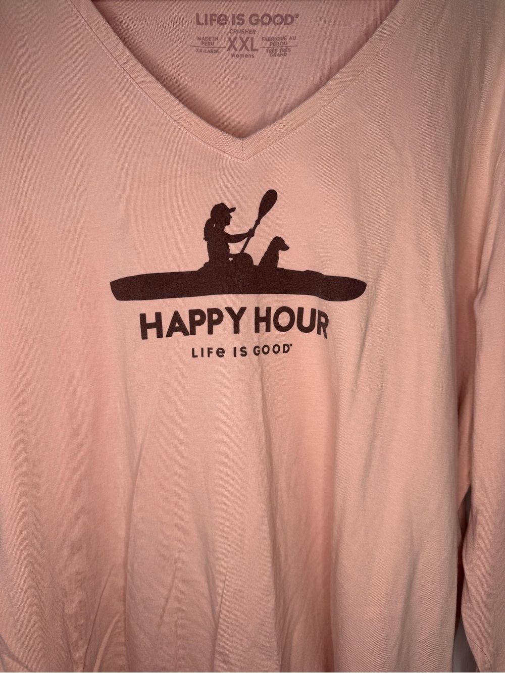 Life Is Good Happy Hour Kayak Dog Long Sleeve Tee Pink XXL Cotton